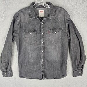 Levi's Shirt Mens Medium Faded Western Cowboy Long Sleeve Denim Pearl Snap